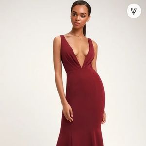 NWT Lulus Adelina burgabdy sleeveless mermaid maxi